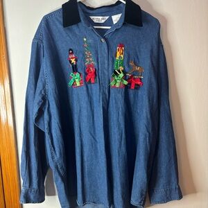 Victoria Jones Denim Christmas Shirt Velvet Collar